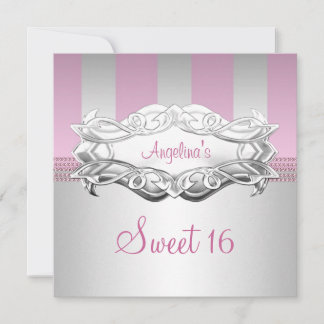 Sweet 16 Elegant White Pink Streifen Geburtstag Einladung
