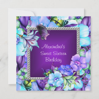 Sweet 16 Elegante Lila Silver Jewel Blume Einladung