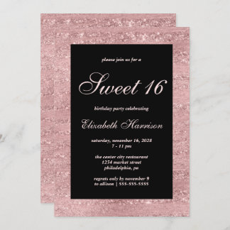 Sweet 16 Elegante Rose Gold Black Birthday Party Einladung