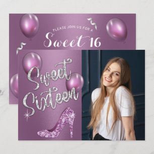 Sweet 16 Elegantes Lila Foto Girl 16. Geburtstag Einladung