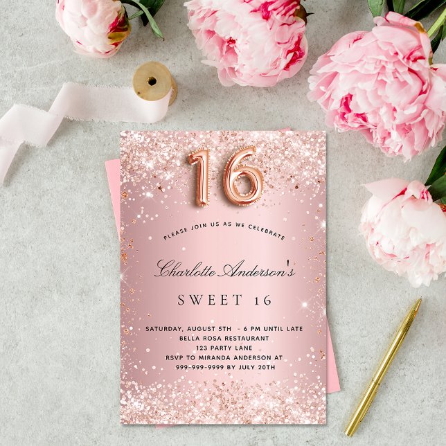 Sweet 16 errötet pink confetti einladung (Von Creator hochgeladen)
