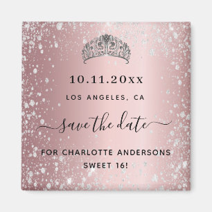 Sweet 16 errötet pink Glitzer Tiara Save the Date Magnet