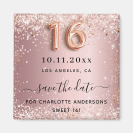 Sweet 16 errötet rosa Glitzer Staub Save the Date Magnet
