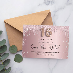 Sweet 16 errötete pinkfarbene silberne Glitzer Sav Save The Date