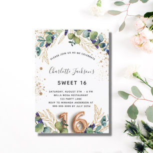 Sweet 16 eucalyptus grün Glitzer elegant Einladungspostkarte