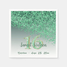 Sweet 16 Falling Green Glitzer & Monogram Serviette