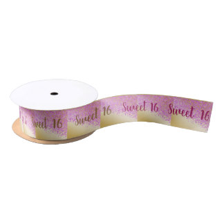 Sweet 16 Falling Pink Glitzer auf Shiny Gold Satinband
