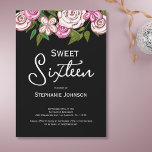 Sweet 16 Floral Pink Black Birthday Einladung<br><div class="desc">Set den Ton für eine elegante und raffinierte Sweet 16 Feier mit dieser schönen Einladung. Das rosa und schwarze Blumendesign verleiht der Veranstaltung eine Touch von Weiblichkeit und Glamour. Ihre Gäste werden begeistert sein, eine so schöne Einladung zu erhalten und werden sich noch mehr freuen, an Ihrer Sweet 16 Feier...</div>