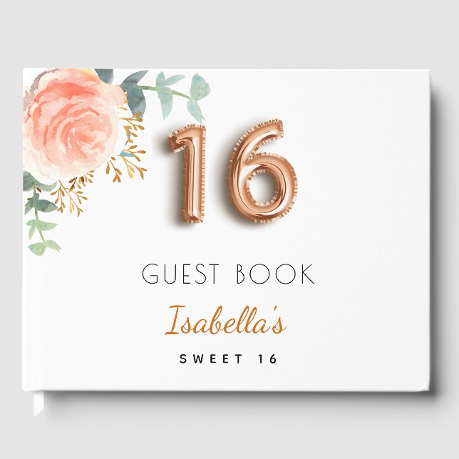Sweet 16 floral Rose gold eucalyptus monogramm Gästebuch (Vorderseite)