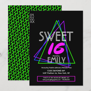 Sweet 16 Flyer Club Thema Geometrische Neon Einladung