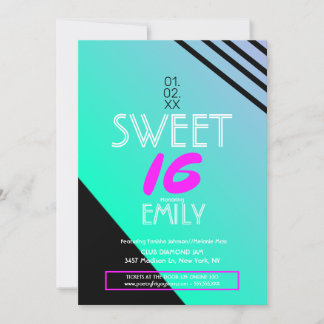 Sweet 16 Flyer Club Thema Geometrische Neonstreife Einladung