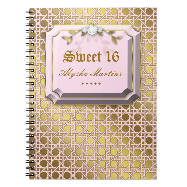 Sweet 16 Foto Album Lattice Blätter Pink Jewel Notizblock (Vorderseite)