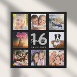Sweet 16 Foto Collage schwarz Künstlicher Leinwanddruck<br><div class="desc">Ein einzigartiges 16. Geburtstagsgeschenk oder Sake, das ihr Leben mit einer Collage von 8 deiner Fotos feiert. Fügen Sie Bilder von ihrer Familie, Freunden, Haustieren, Hobbys oder Traumreise Ziel. Personalisieren und fügen Sie einen Namen, Alter 16 und ein Datum. Weiße und graue Buchstaben. Ein schicker schwarzer Hintergrund. Diese Leinwand ist...</div>