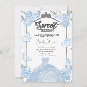 Sweet 16 Foto Einladung Dusty Blue Butterfly