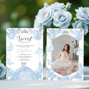 Sweet 16 Foto Einladung Dusty Blue Dress