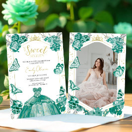 Sweet 16 Foto Einladung Emerald Green Butterfly