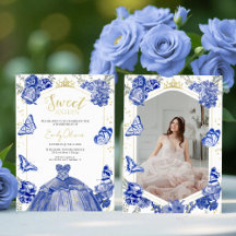 Sweet 16 Foto Einladung Royal Blue Butterfly