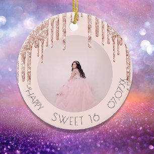 Sweet 16 Foto Rose Gold Glitzer Keramik Ornament
