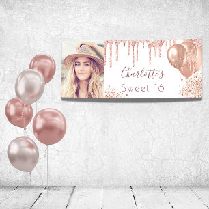 Sweet 16 Foto Rose Gold Glitzer Monogramm weiß Banner