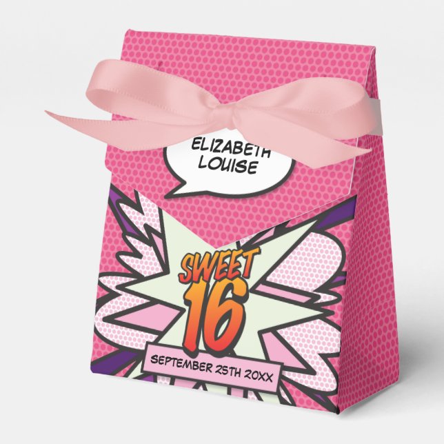 Sweet 16 Fun Girly Pink Comic Book Modern Birthday Geschenkschachtel (Vorderseite)
