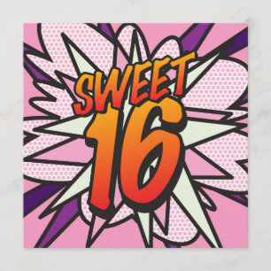 SWEET 16 Fun Retro Comic Bucht Geburtstagsparty Einladung