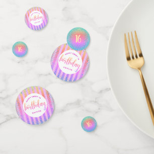 Sweet 16 Geburts Regenbogen ombre Glitzer Skript Konfetti