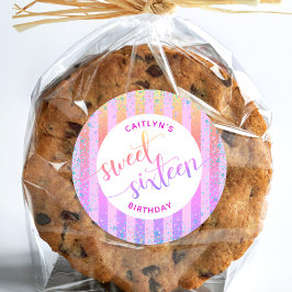 Sweet 16 Geburts Regenbogen ombre Glitzer Skript Runder Aufkleber