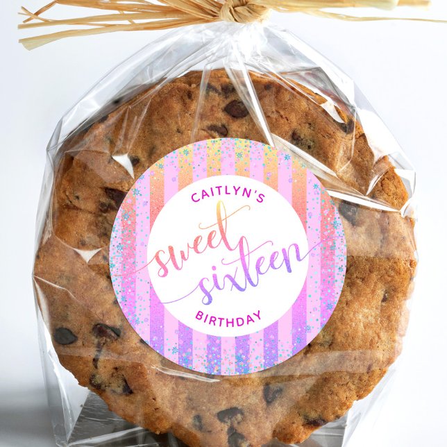 Sweet 16 Geburts Regenbogen ombre Glitzer Skript Runder Aufkleber (Von Creator hochgeladen)