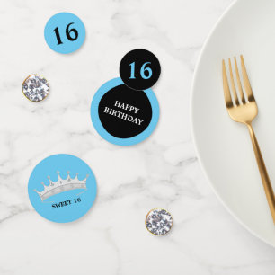 Sweet 16. Geburtstag auf türkisblau & schwarz Konfetti