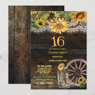 Sweet 16. Geburtstag Barn Holz Sonnenblumen Lace I Einladung