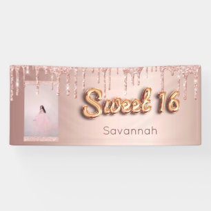 Sweet 16 Geburtstag Custom Foto Rose Gold Glitzer Banner