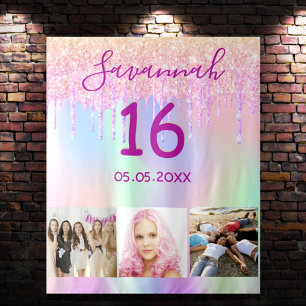 Sweet 16 Geburtstag Foto Regenbogen Rose Gold Rosa Wandteppich