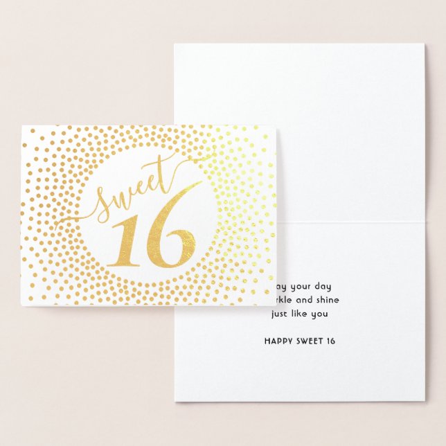 Sweet 16. Geburtstag Glittery Confetti Script Gold Folienkarte (Anzeige)