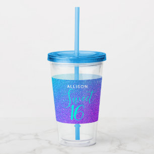 Sweet 16 Geburtstag Lila Aquamariner Glitzer Perso Acryltrinkbecher