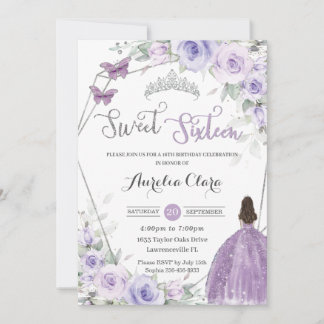 Sweet 16 Geburtstag Lila BlumenPrinzessin Silver Einladung