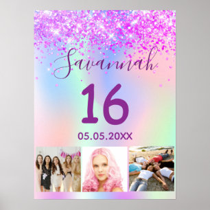Sweet 16 Geburtstag lila rosa holografisches Foto Poster
