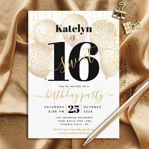 Sweet 16 Geburtstag Mädchen Glamour Goldene Ballon Einladung