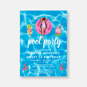 Sweet 16 Geburtstag Niedlich Pink Summer Pool Part Einladung