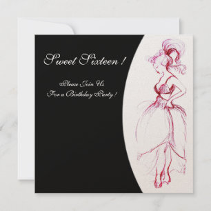 SWEET 16 GEBURTSTAG PARTY Rosa Schwarz-weiß Einladung