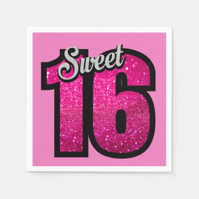 Sweet 16. Geburtstag Pink Gold Glitzer Serviette (Vorderseite)