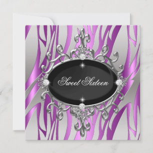 Sweet 16 Geburtstag Pink Purple Zebra Schwarz Stre Einladung