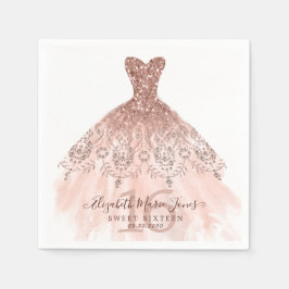 Sweet 16. Geburtstag Pink Rose Gold Glitzer Kleid Serviette
