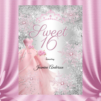 Sweet 16. Geburtstag Pink Silver Winter Wunderland Einladung