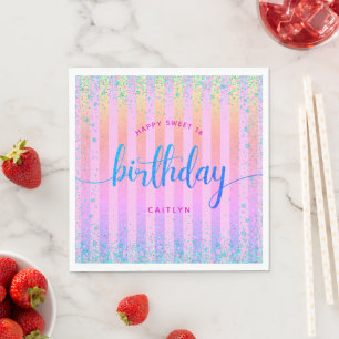 Sweet 16 Geburtstag Regenbogen Ober Glasur Glitzer Serviette