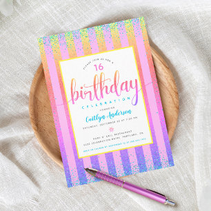 Sweet 16 Geburtstag Regenbogen Ombre Glitter Schri Einladung