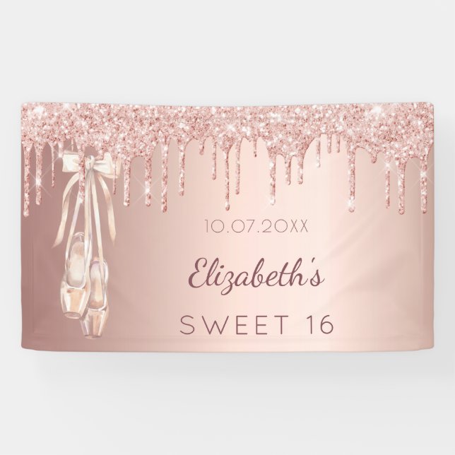 Sweet 16 Geburtstag Rose Gold Ballerina Empfang Banner (Horizontal)