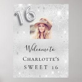 Sweet 16 Geburtstag Silber Glitzer Foto willkommen Poster