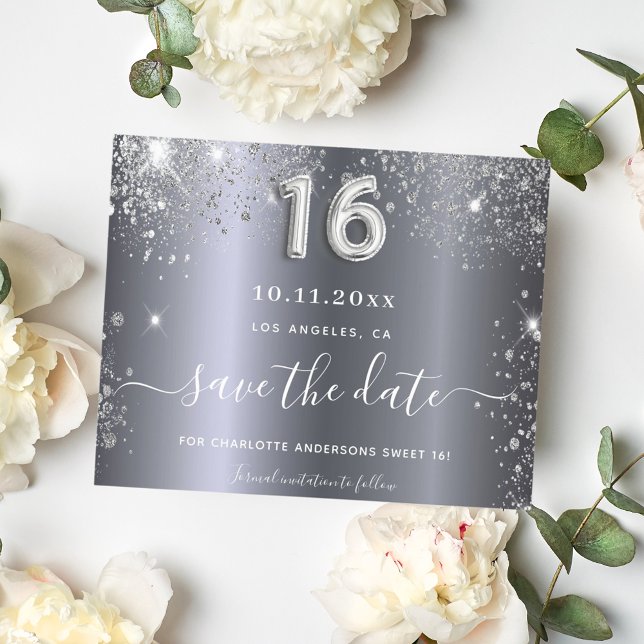 Sweet 16 Geburtstag Silber Glitzer Save the Date (Von Creator hochgeladen)