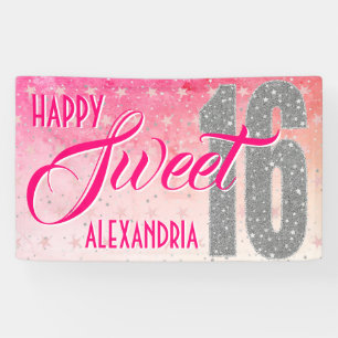 Sweet 16 Geburtstag Sterne Rosa Glitzer Banner