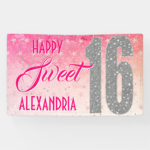 Sweet 16 Geburtstag Sterne Rosa Glitzer Banner